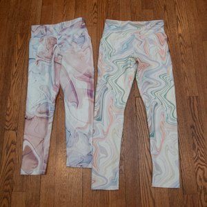 2 Pairs Girls Old Navy Powersoft High Rise Leggings Pink Swirl Sizes Med & Large
